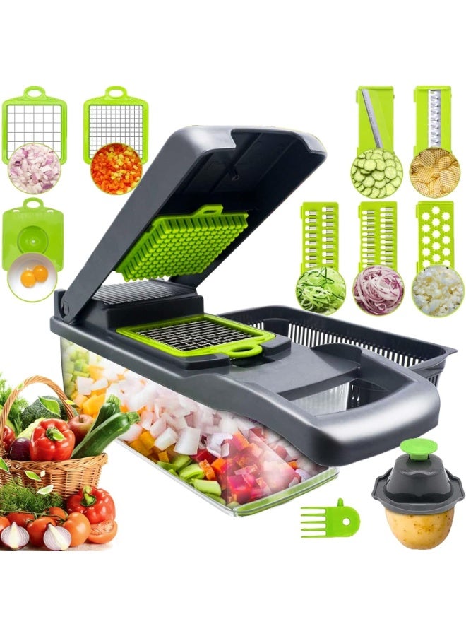 All-in-One 14-in-1 Veggie Chopper – Vegetable Slicer, Dicer and Onion Chopper with Container and Colander Basket for Salad, Potatoes, Carrots and Garlic - Image 1